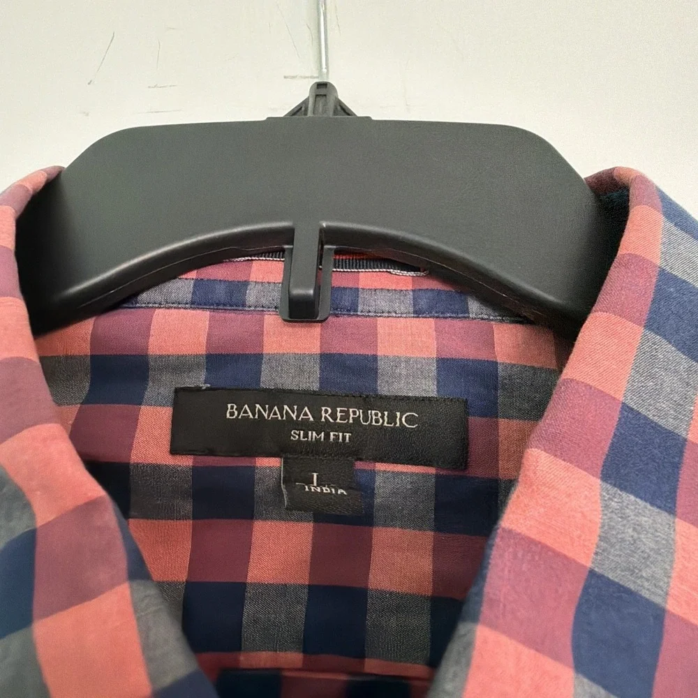 Banana Republic Shirt Men Size Large Slim Fit Quilted Gingham Button Down Casual